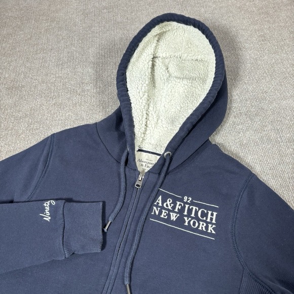 Abercrombie & Fitch Hoodie Sweatshirt Womens M Full Zip Blue Sherpa Lined Y2K - Picture 1 of 11
